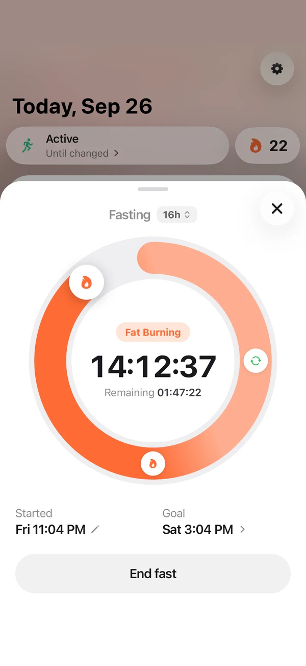 Longa's fasting timer in the fat-burning zone